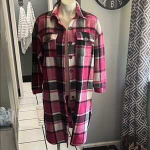 Pink and Black Plaid Long Shacket